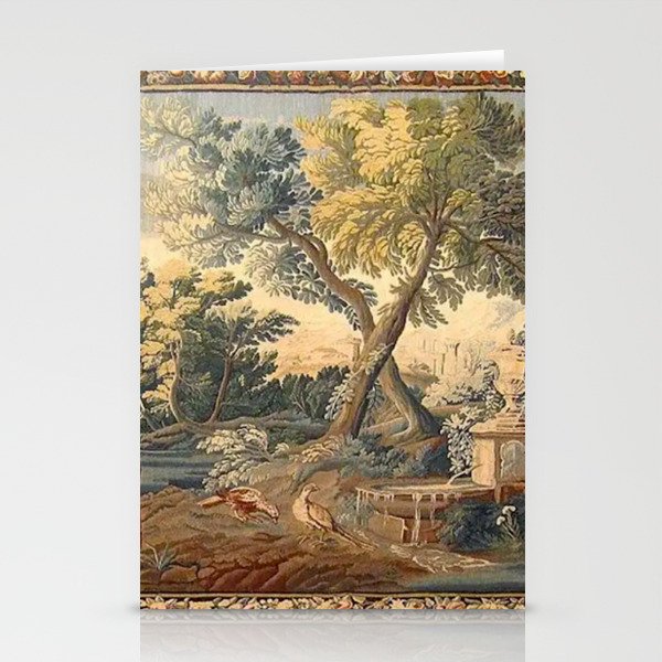 Antique 17th Century French Aubusson Verdure Garden Tapestry Stationery Card Gallery Image 1