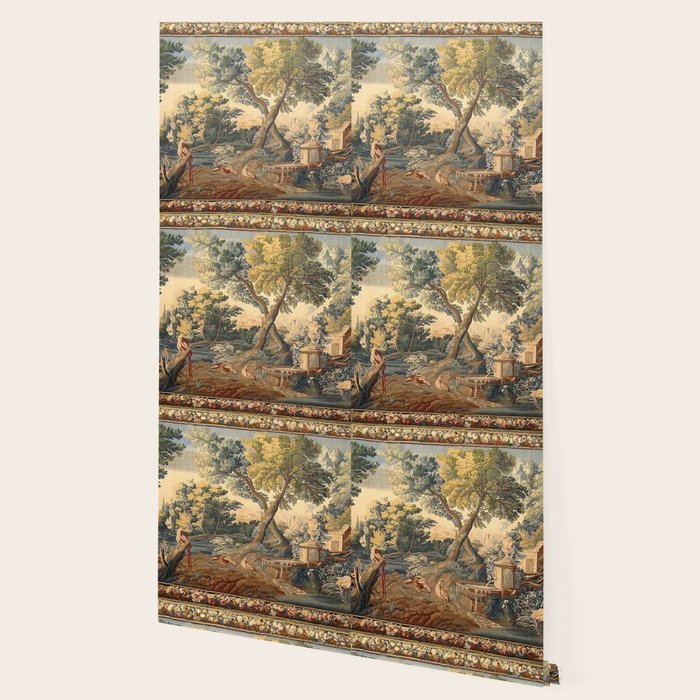 Antique 17th Century French Aubusson Verdure Garden Tapestry Wallpaper Gallery Image 2