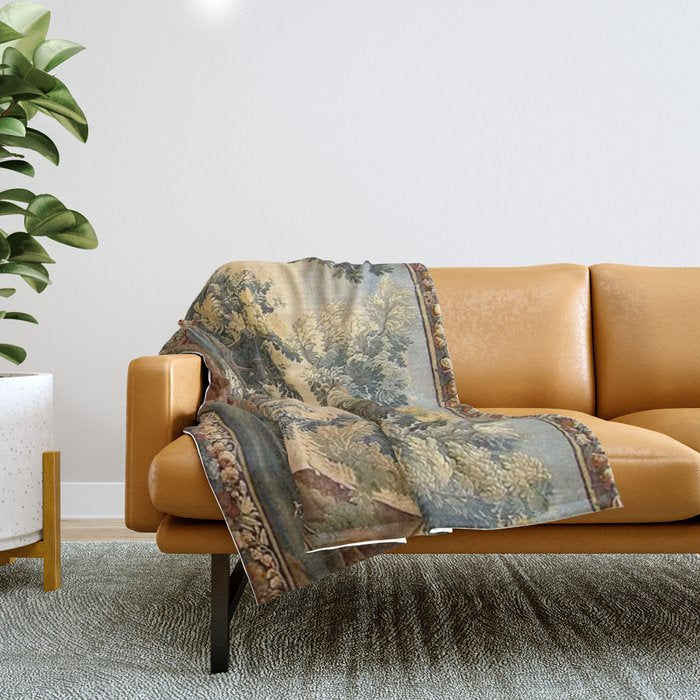 Antique 17th Century French Aubusson Verdure Garden Tapestry Throw Blanket Gallery Image 1