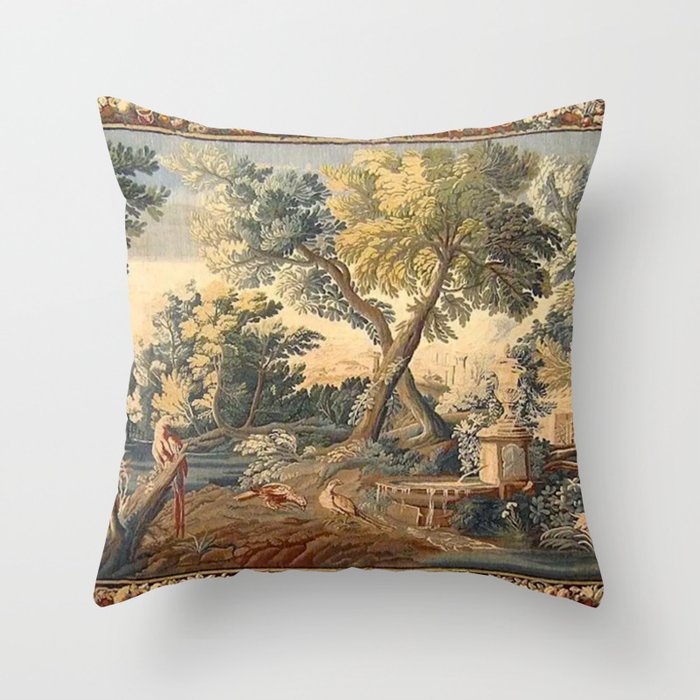 Antique 17th Century French Aubusson Verdure Garden Tapestry Throw Pillow Gallery Image 1