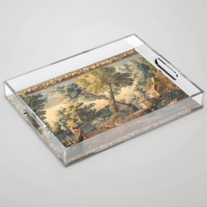 Antique 17th Century French Aubusson Verdure Garden Tapestry Acrylic Tray Gallery Image 1