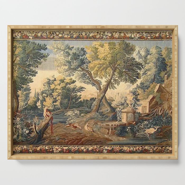 Antique 17th Century French Aubusson Verdure Garden Tapestry Serving Tray Gallery Image 1