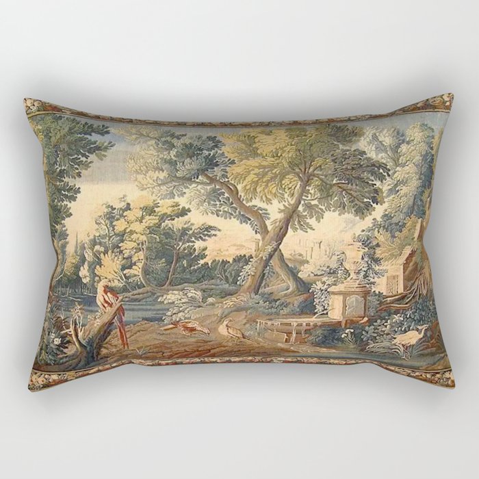 Antique 17th Century French Aubusson Verdure Garden Tapestry Rectangular Pillow Gallery Image 2