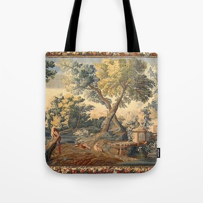 Antique 17th Century French Aubusson Verdure Garden Tapestry Tote Bag Gallery Image 1