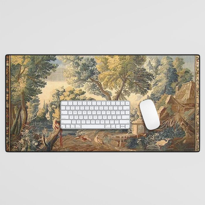 Antique 17th Century French Aubusson Verdure Garden Tapestry Desk Mat Gallery Image 1