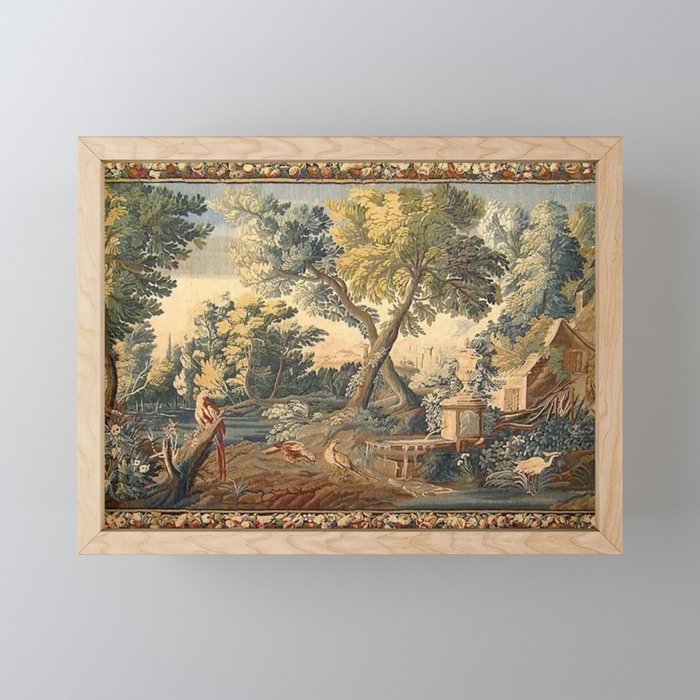 Antique 17th Century French Aubusson Verdure Garden Tapestry Mini Art Print Gallery Image 1