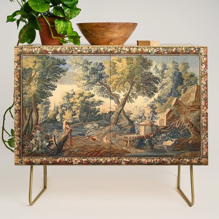 Antique 17th Century French Aubusson Verdure Garden Tapestry Credenza Gallery Image 1