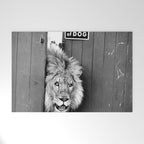 Beware of Dog black and white photograph of attack lion humorous black and white photography Welcome Mat Gallery Image 1