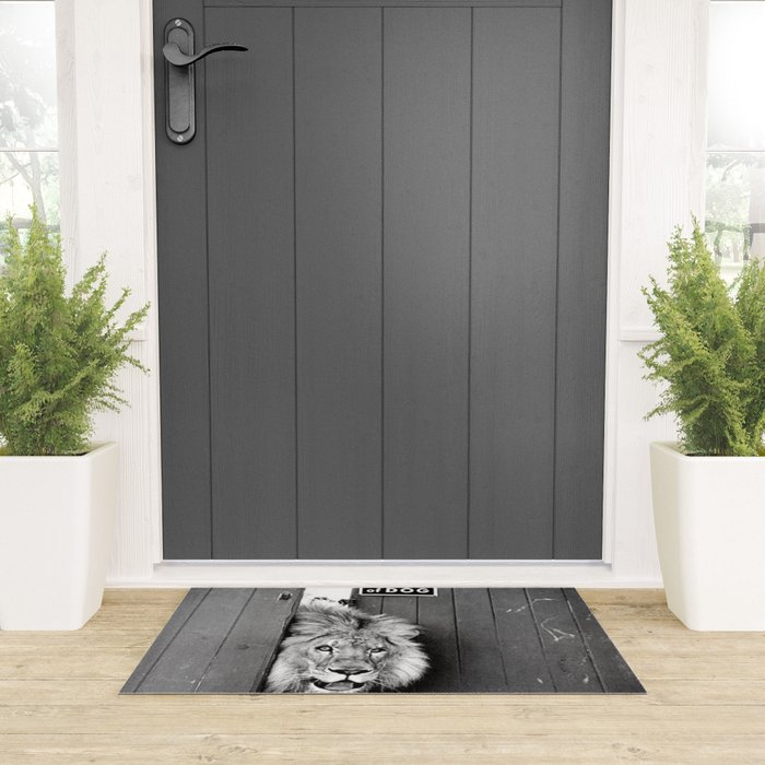 Beware of Dog black and white photograph of attack lion humorous black and white photography Welcome Mat Gallery Image 3