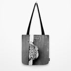 Beware of Dog black and white photograph of attack lion humorous black and white photography Tote Bag Gallery Image 2