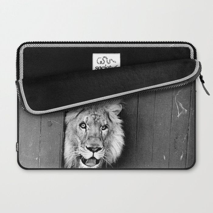 Beware of Dog black and white photograph of attack lion humorous black and white photography Laptop Sleeve Gallery Image 2