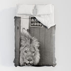 Beware of Dog black and white photograph of attack lion humorous black and white photography Comforter Gallery Image 6