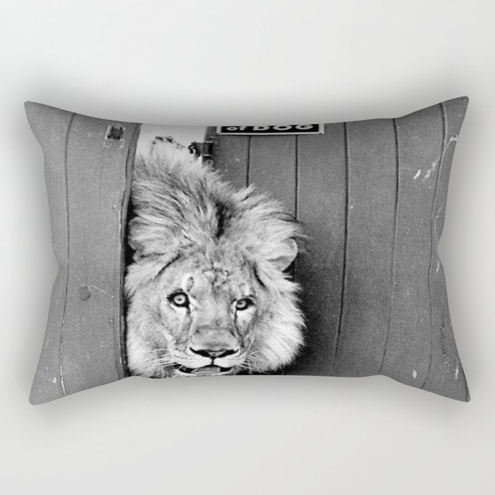 Beware of Dog black and white photograph of attack lion humorous black and white photography Rectangular Pillow Gallery Image 2