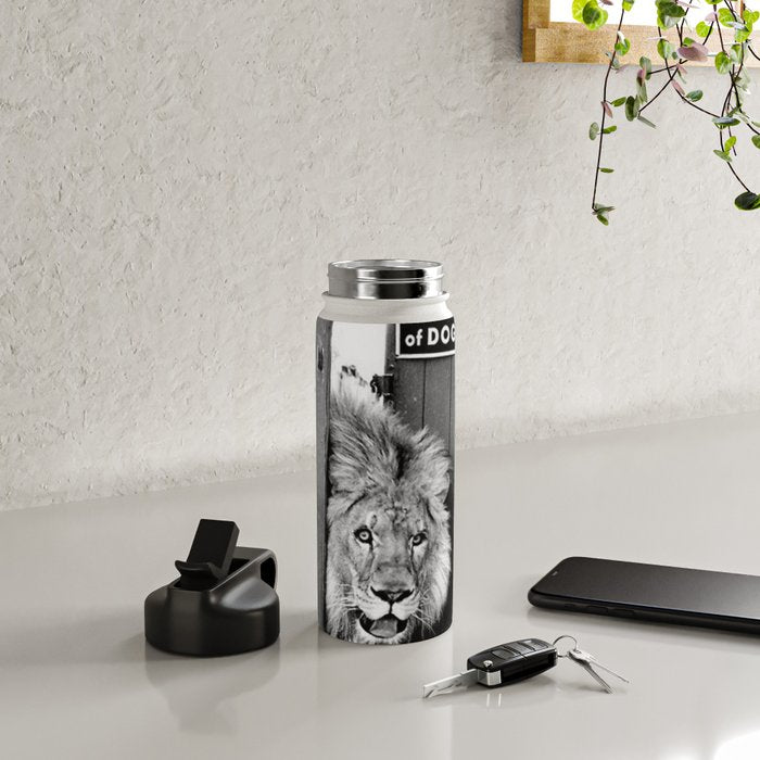 Beware of Dog black and white photograph of attack lion humorous black and white photography Water Bottle Gallery Image 4