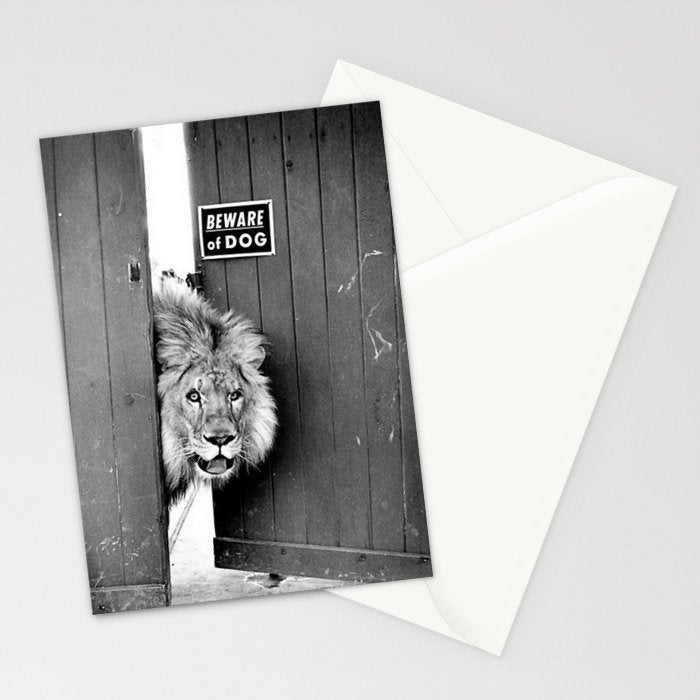 Beware of Dog black and white photograph of attack lion humorous black and white photography Stationery Card Gallery Image 2