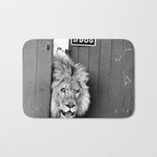 Beware of Dog black and white photograph of attack lion humorous black and white photography Bath Mat Gallery Image 1