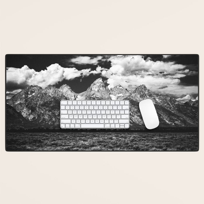 Mountain Summer Escape - Black and White Tetons Desk Mat Gallery Image 1