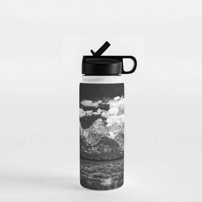 Mountain Summer Escape - Black and White Tetons Water Bottle Gallery Image 1