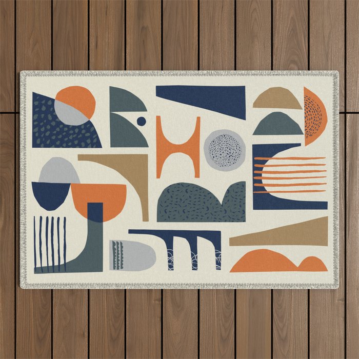 Mid century modern abstract pattern 002 Outdoor Rug Gallery Image 1