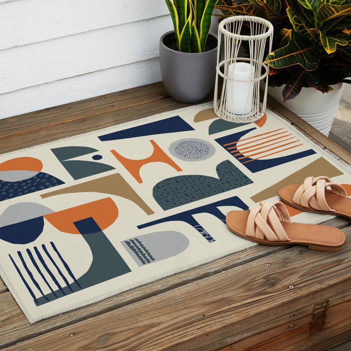 Mid century modern abstract pattern 002 Outdoor Rug Gallery Image 2