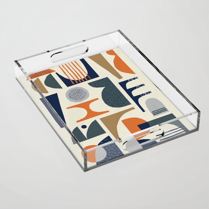 Mid century modern abstract pattern 002 Acrylic Tray Gallery Image 1