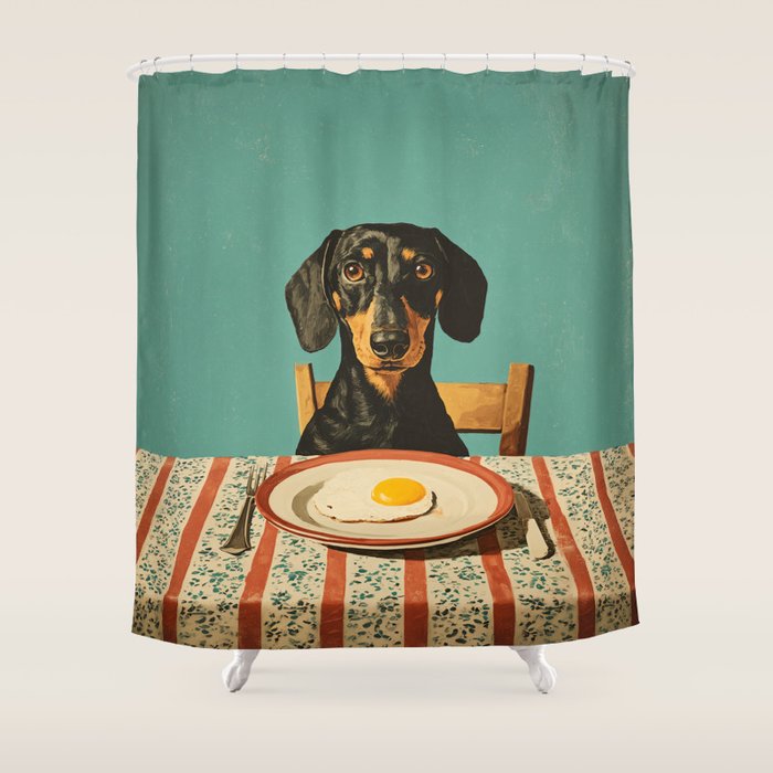Dachshund Waiting For Breakfast Shower Curtain Gallery Image 1