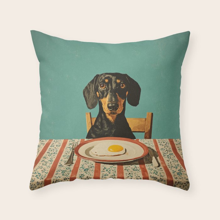 Dachshund Waiting For Breakfast Throw Pillow Gallery Image 1