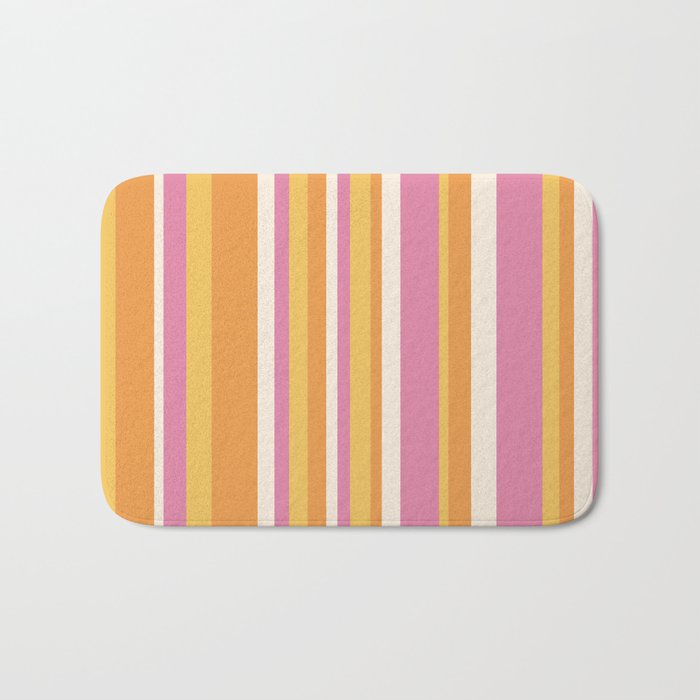 Classic Stripes XXV - Pink Orange Yellow Bath Mat Gallery Image 1