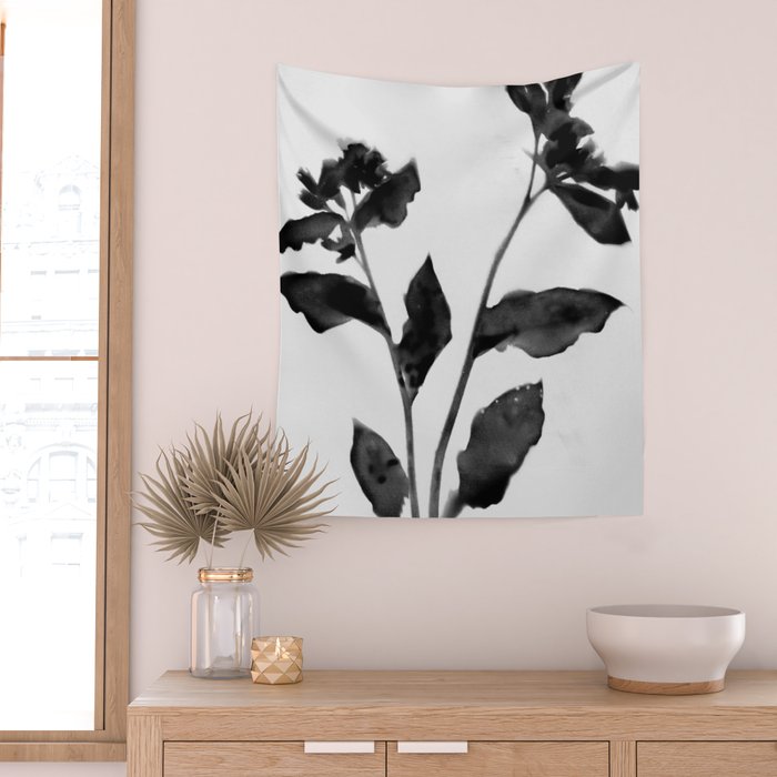 Black and White Moody Floral 2 Wall Tapestry Gallery Image 2