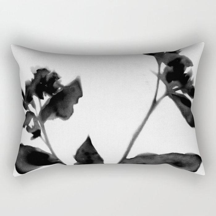 Black and White Moody Floral 2 Rectangular Pillow Gallery Image 1