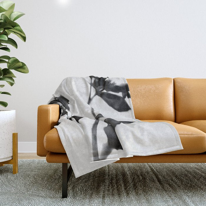 Black and White Moody Floral 2 Throw Blanket Gallery Image 1