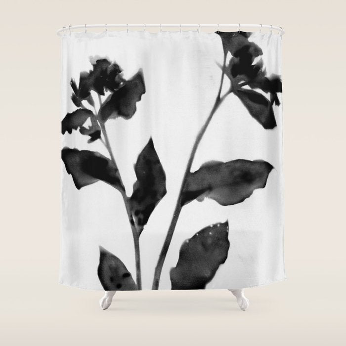 Black and White Moody Floral 2 Shower Curtain Gallery Image 1