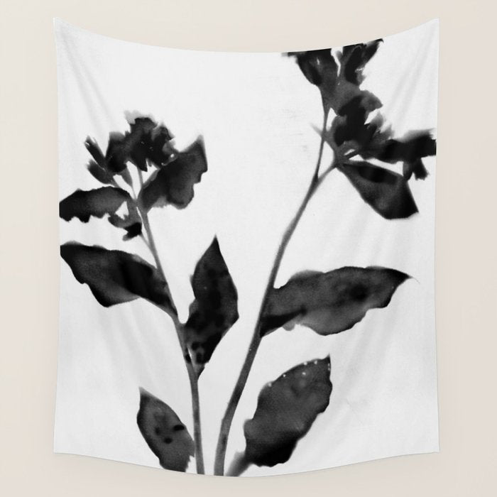 Black and White Moody Floral 2 Wall Tapestry Gallery Image 1