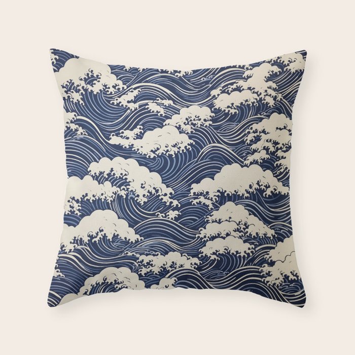 Endless Kanagawa Waves Throw Pillow Gallery Image 6