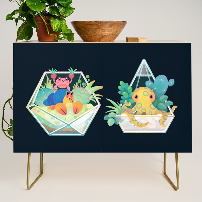Ocean terrarium - Boxer crab, hermit crab Credenza Gallery Image 1