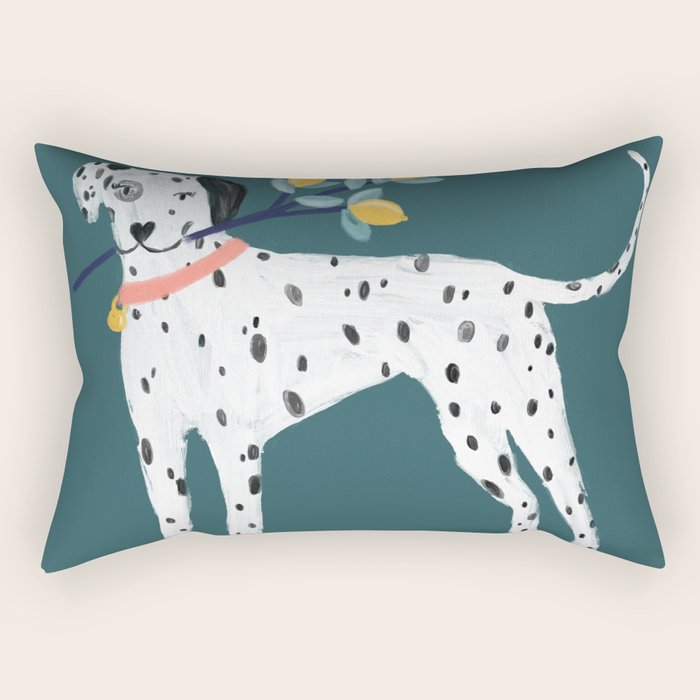 Dalmatian with Lemon Tree in Teal Rectangular Pillow Gallery Image 2