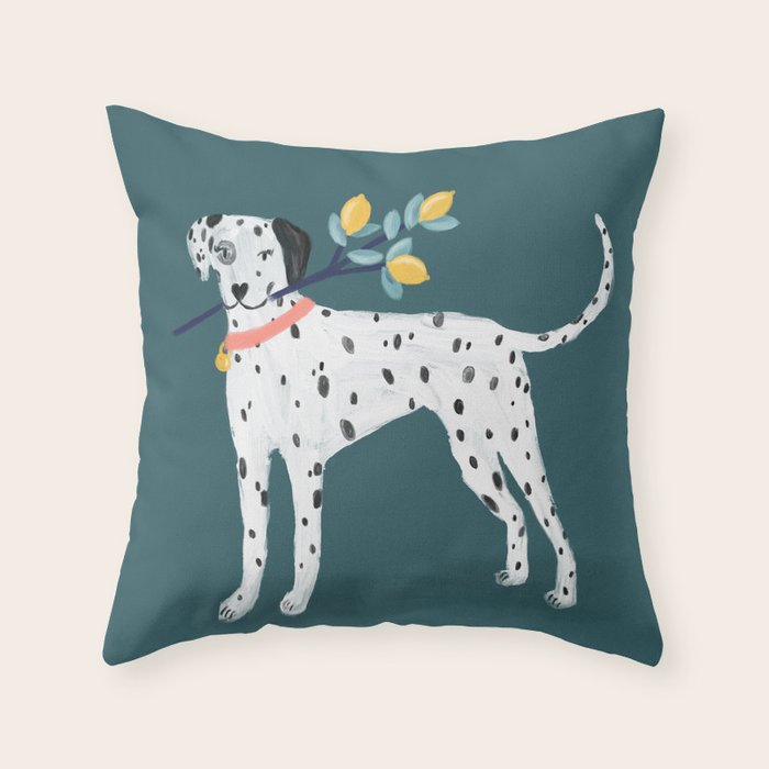 Dalmatian with Lemon Tree in Teal Throw Pillow Gallery Image 6