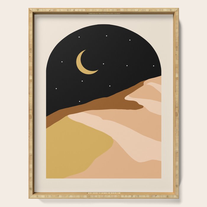 Desert Nights, Modern Bohemian Travel Sand Dunes, Eclectic Moon Stars Vintage Arc, Pastel Building Nature Landscape  Serving Tray Gallery Image 1