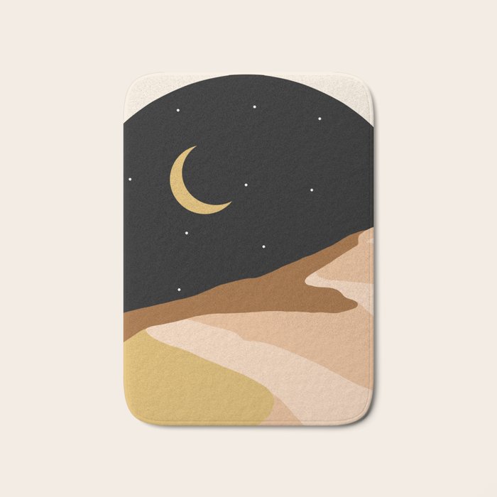 Desert Nights, Modern Bohemian Travel Sand Dunes, Eclectic Moon Stars Vintage Arc, Pastel Building Nature Landscape  Bath Mat Gallery Image 1