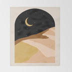 Desert Nights, Modern Bohemian Travel Sand Dunes, Eclectic Moon Stars Vintage Arc, Pastel Building Nature Landscape  Throw Blanket Gallery Image 2