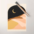 Desert Nights, Modern Bohemian Travel Sand Dunes, Eclectic Moon Stars Vintage Arc, Pastel Building Nature Landscape  Wrapping Paper Gallery Image 1