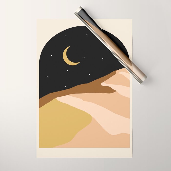 Desert Nights, Modern Bohemian Travel Sand Dunes, Eclectic Moon Stars Vintage Arc, Pastel Building Nature Landscape  Wrapping Paper Gallery Image 1