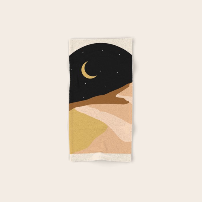 Desert Nights, Modern Bohemian Travel Sand Dunes, Eclectic Moon Stars Vintage Arc, Pastel Building Nature Landscape  Bath Towel Gallery Image 1