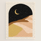 Desert Nights, Modern Bohemian Travel Sand Dunes, Eclectic Moon Stars Vintage Arc, Pastel Building Nature Landscape  Jigsaw Puzzle Gallery Image 1