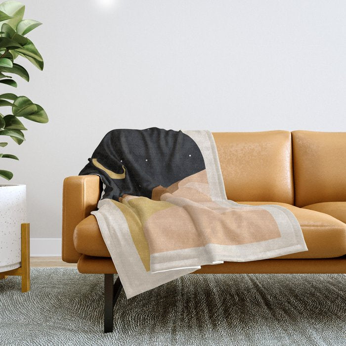 Desert Nights, Modern Bohemian Travel Sand Dunes, Eclectic Moon Stars Vintage Arc, Pastel Building Nature Landscape  Throw Blanket Gallery Image 1