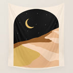 Desert Nights, Modern Bohemian Travel Sand Dunes, Eclectic Moon Stars Vintage Arc, Pastel Building Nature Landscape  Wall Tapestry Gallery Image 4