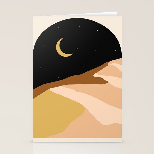 Desert Nights, Modern Bohemian Travel Sand Dunes, Eclectic Moon Stars Vintage Arc, Pastel Building Nature Landscape  Stationery Card Gallery Image 2