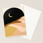 Desert Nights, Modern Bohemian Travel Sand Dunes, Eclectic Moon Stars Vintage Arc, Pastel Building Nature Landscape  Stationery Card Gallery Image 2