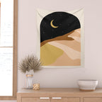 Desert Nights, Modern Bohemian Travel Sand Dunes, Eclectic Moon Stars Vintage Arc, Pastel Building Nature Landscape  Wall Tapestry Gallery Image 2