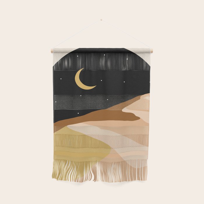 Desert Nights, Modern Bohemian Travel Sand Dunes, Eclectic Moon Stars Vintage Arc, Pastel Building Nature Landscape  Wall Hanging Gallery Image 1
